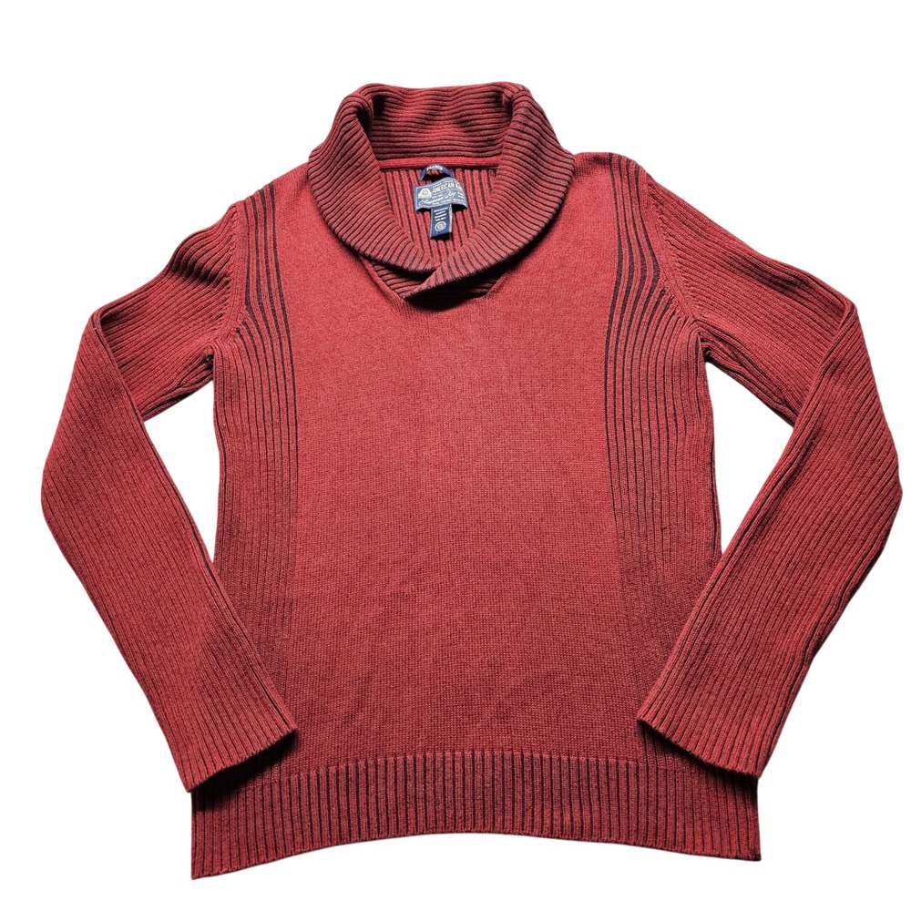 American Rag Mens XL Burgundy Red Ribbed Cotton Shawl Collar Pullover Sweater